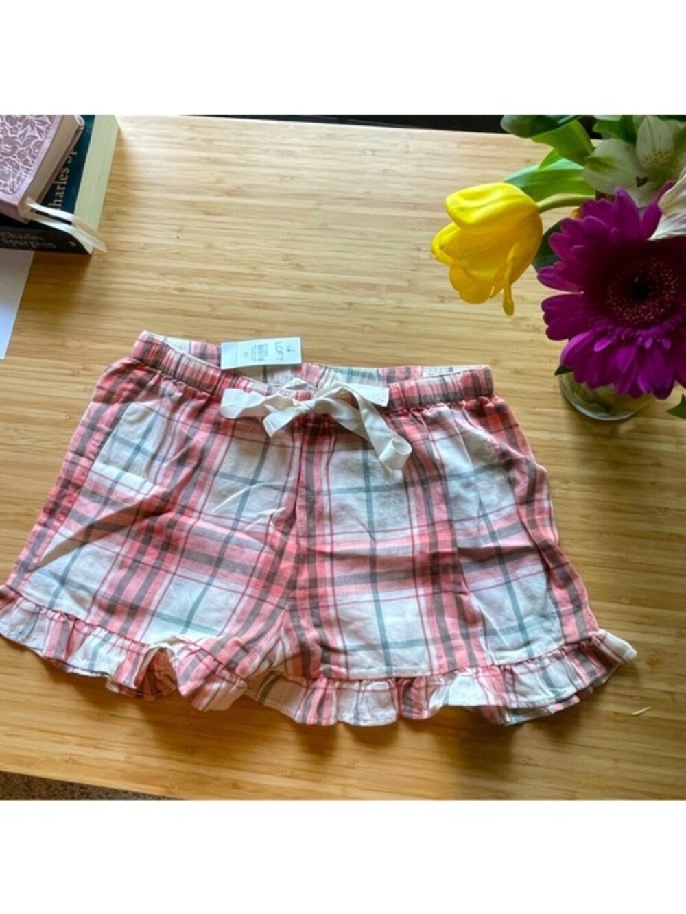 LOFT nwt sleep shorts flannel pink cute loungewear XS